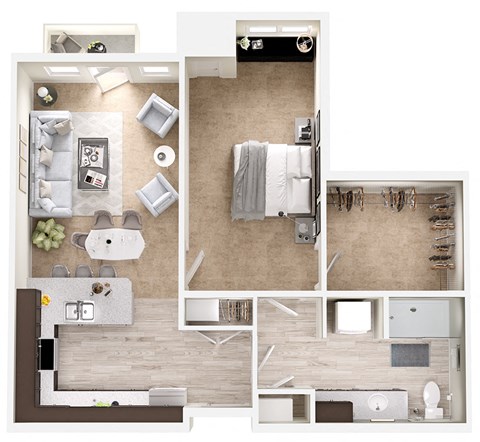 Floor plan for 1 bed, 1 bath, 819 sqft